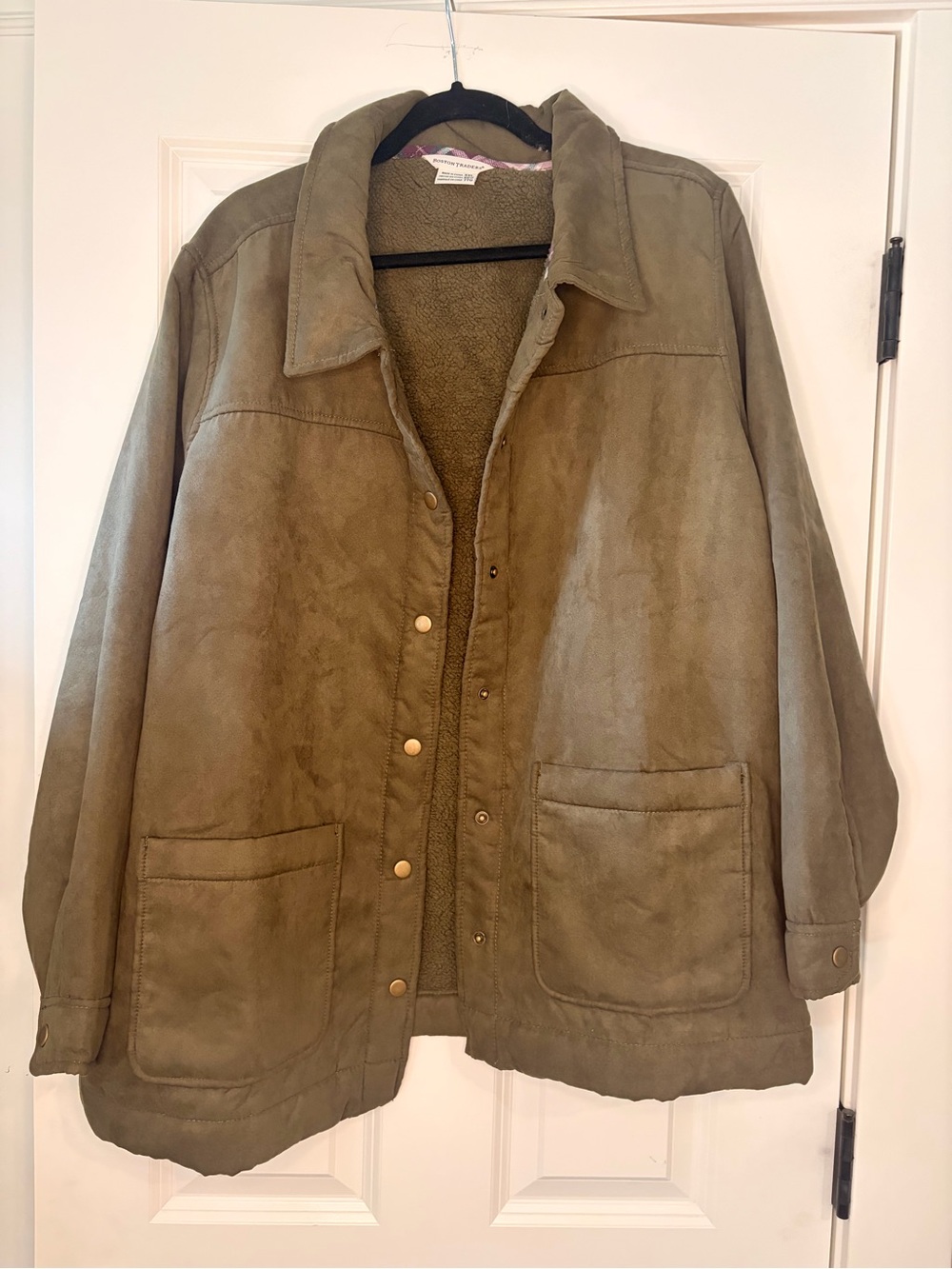 Boston Traders Olive Green Suede-Look Jacket with Faux Shearling